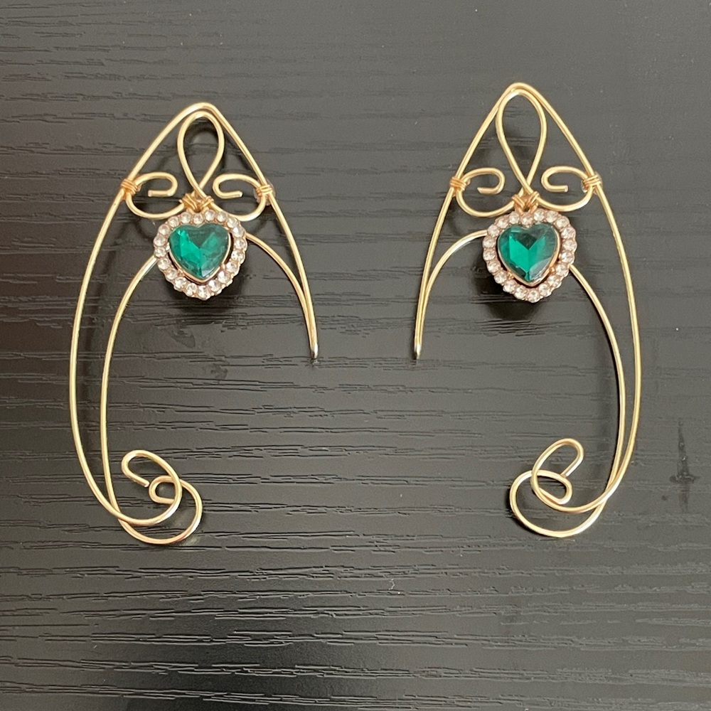 Elegant Gold and Emerald Elf Ear Cuffs